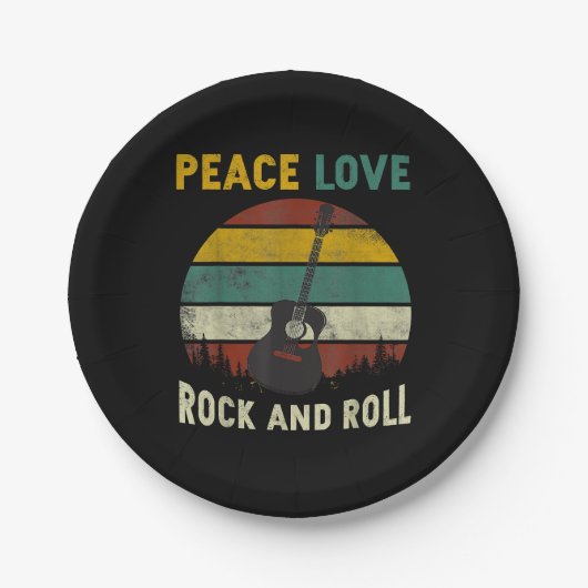 Peace Liebe & Rock & Roll Guitarist V Pappteller (Vorderseite)