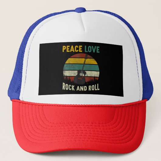 Peace Liebe & Rock & Roll Guitarist V Truckerkappe (Vorderseite)