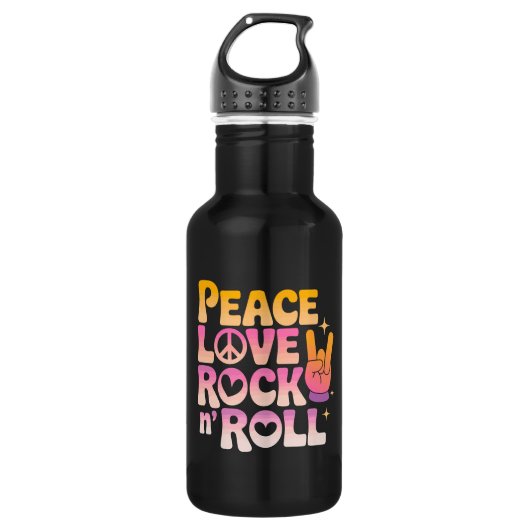 Peace Liebe Rock'n'Roll - Music-Inspiriert Typogra Edelstahlflasche (Vorderseite)