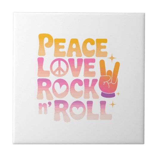 Peace Liebe Rock'n'Roll - Music-Inspiriert Typogra Fliese (Vorderseite)
