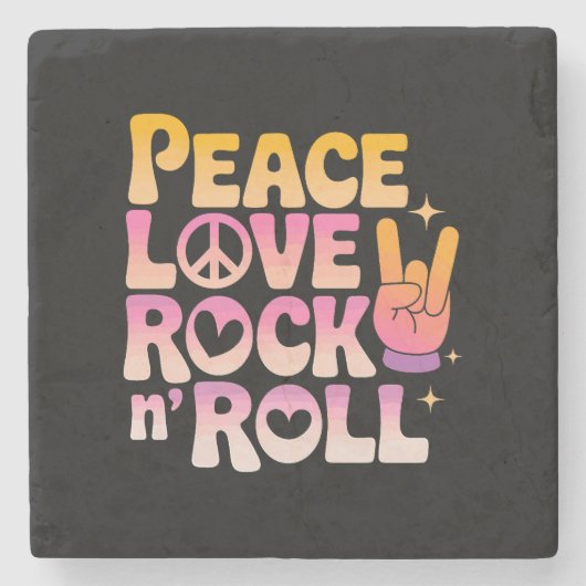 Peace Liebe Rock'n'Roll - Music-Inspiriert Typogra Steinuntersetzer (Vorderseite)
