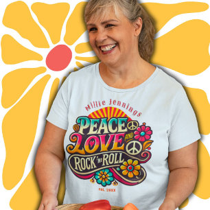 Peace Liebe RocknRoll Retro 70er Vintag Psychedeli Große Größe T-Shirt
