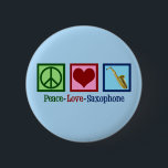 Peace Liebe Saxophon Niedlich Blue Button<br><div class="desc">Ein niedliches blaues Saxgerät mit einem Friedenszeichen,  Herz und Saxophon. Cool Peace Liebe Saxophones Taste.</div>
