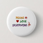 Peace Liebe Saxophon Regenbogen Button (Vorderseite)