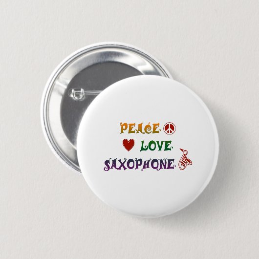 Peace Liebe Saxophon Regenbogen Button (Vorne & Hinten)