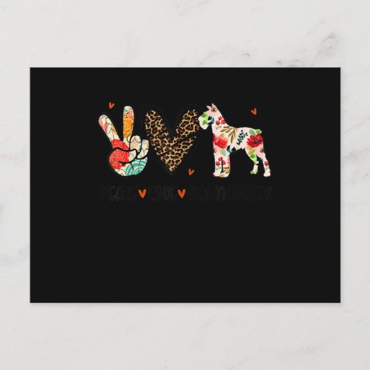 Peace Liebe Schnauzer Funny Gift Dog Lover Ankündigungspostkarte (Vorderseite)