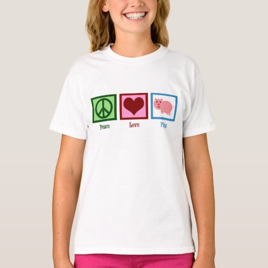 Peace Liebe Schweine Niedliche Farm Girl T-Shirt (Vorderseite)
