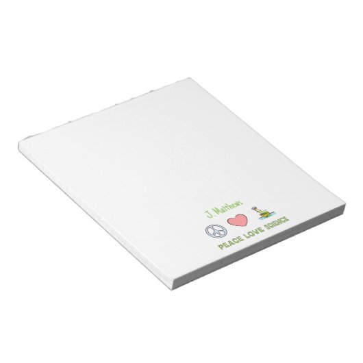 Peace Liebe Science Notepad mit Individuelle Name Notizblock (angewinkelt)