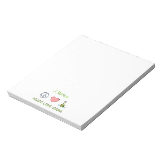 Peace Liebe Science Notepad mit Individuelle Name Notizblock (Rotiert)