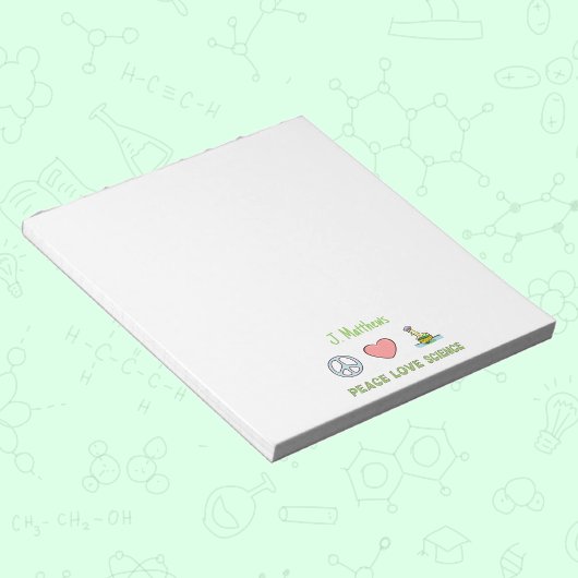 Peace Liebe Science Notepad mit Individuelle Name Notizblock