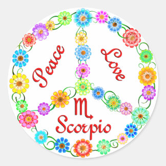 Peace Liebe Scorpio Runder Aufkleber