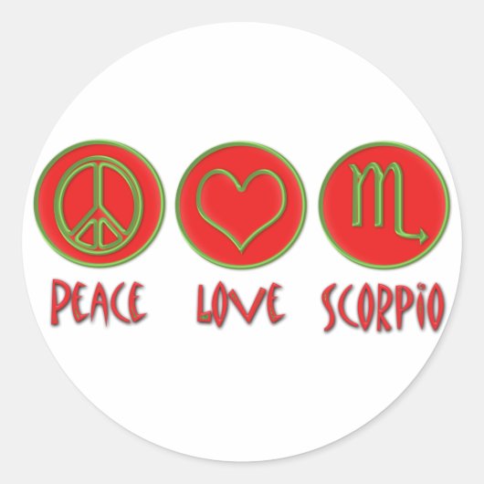 Peace Liebe Scorpio Runder Aufkleber (Vorderseite)