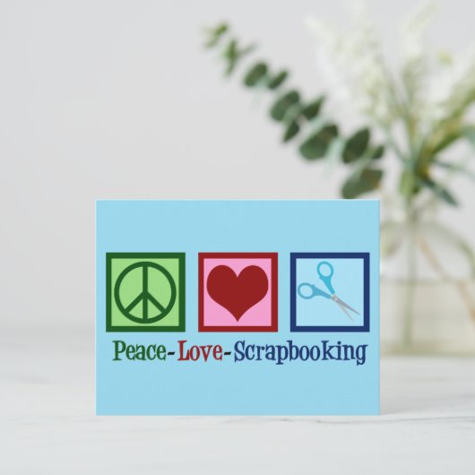 Peace Liebe Scrapbooking Postkarte (Stehend Vorderseite)