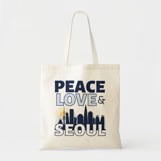 Peace Liebe & Seoul Skyline Tragetasche (Vorne)