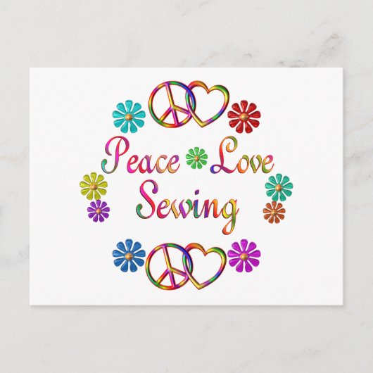 PEACE LIEBE SEWING POSTKARTE (Vorderseite)