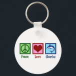 Peace Liebe Sharks Schlüsselanhänger<br><div class="desc">Dieses phantastische blaue Haigeschenk eignet sich perfekt für ein Schulteam mit einem großen Maskottchen aus weißem Hai. Coole Peace Liebe Haie Design.</div>