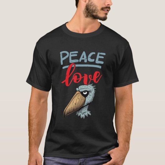 Peace Liebe Shoebill Design T-Shirt (Vorderseite)