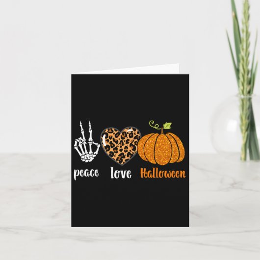Peace Liebe Skeleton Fall Pumpkin Leopard Hallowee Karte (Vorderseite)