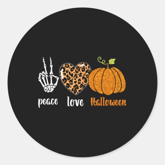 Peace Liebe Skeleton fall Pumpkin leopard Hallowee Runder Aufkleber (Vorderseite)