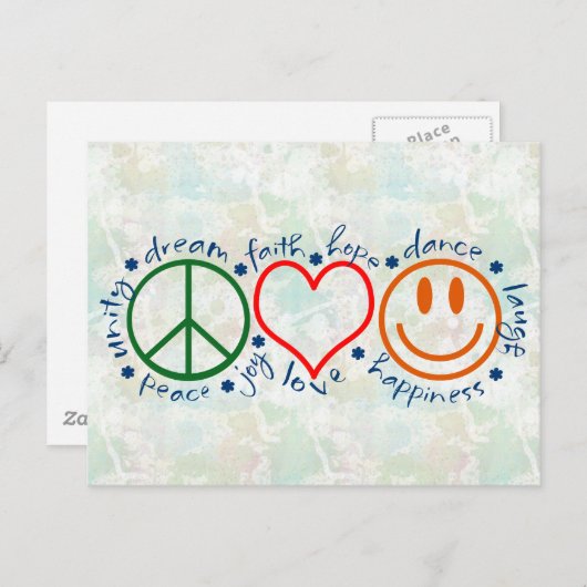 Peace Liebe Smile Postkarte (Vorne/Hinten)