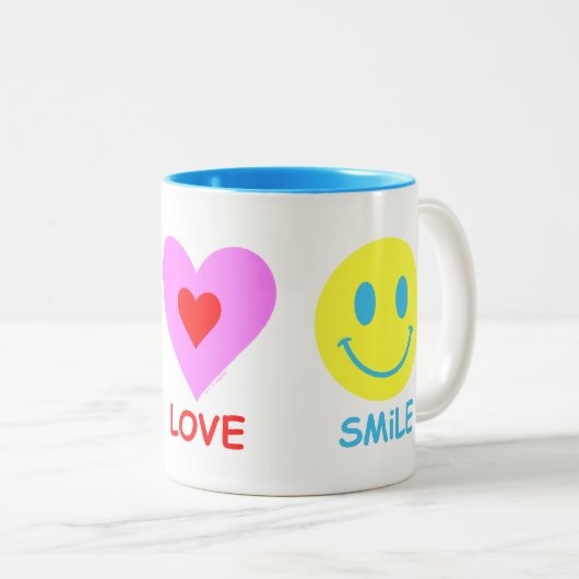 Peace Liebe Smile Zweifarbige Tasse (VorderseiteRechts)