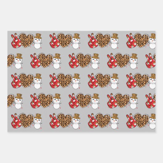Peace Liebe Snowman Wrapping Paper Flat Sheet SET Geschenkpapier Set (Vorderseite 2)