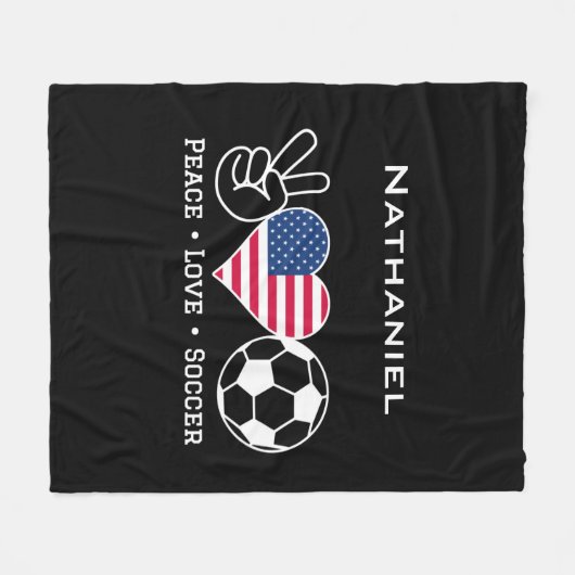 Peace Liebe Soccer USA Blanket mit Namen Fleecedecke (Vorderseite (Horizontal))
