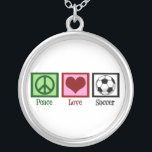 Peace Liebe Soccer Versilberte Kette<br><div class="desc">Ein Friedensschild,  ein Herz und ein Fußball.</div>