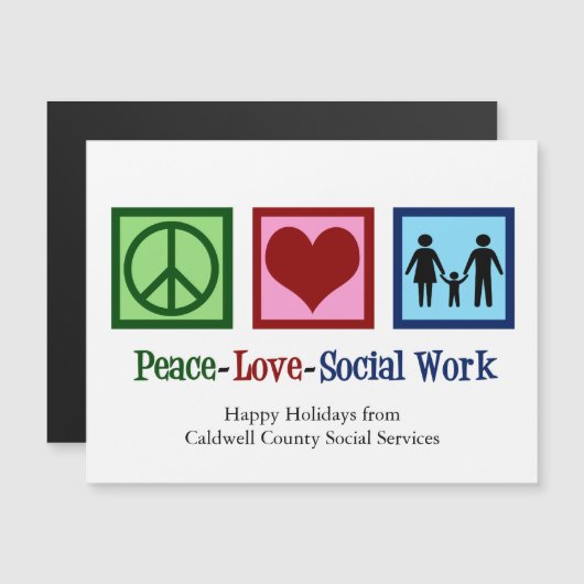Peace Liebe Social Work Custom Holiday Magnet Card (Vorne/Hinten)