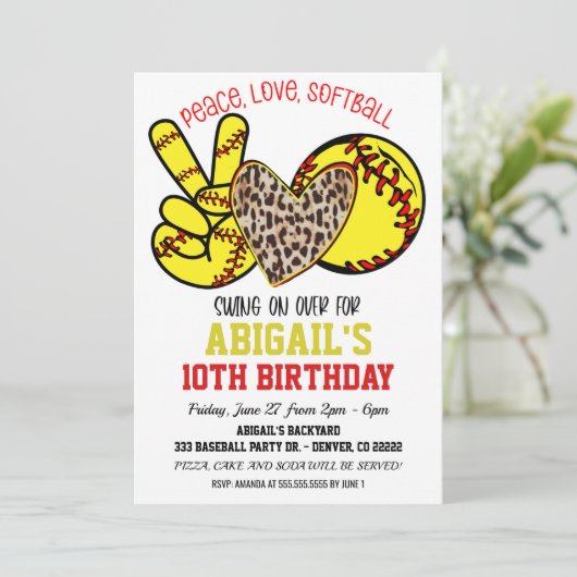 Peace Liebe Softball Einladung (Stehend Vorderseite)