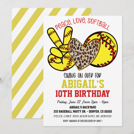 Peace Liebe Softball Einladung (Vorne/Hinten)