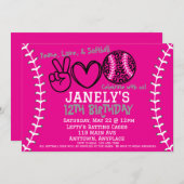 Peace Liebe Softball Einladung zum Geburtstag (Vorne/Hinten)