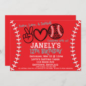 Peace Liebe Softball Einladung zum Geburtstag (Vorne/Hinten)
