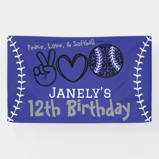 Peace Liebe Softball Geburtstag Banner (Horizontal)