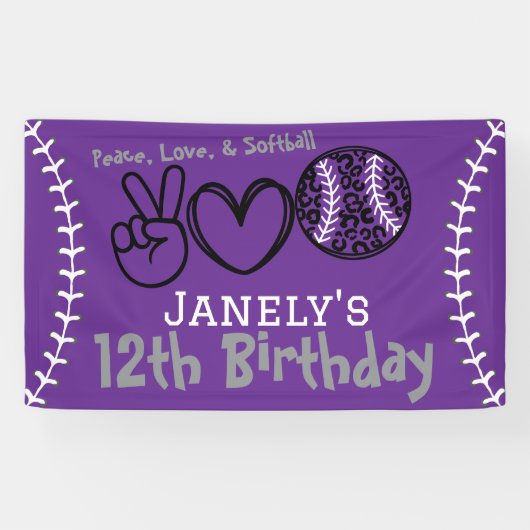 Peace Liebe Softball Geburtstag Banner (Horizontal)