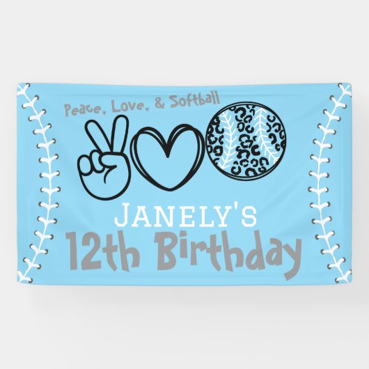 Peace Liebe Softball Geburtstag Banner (Horizontal)