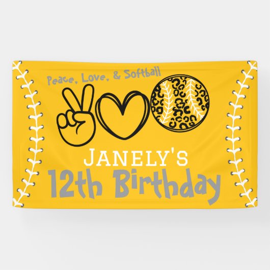 Peace Liebe Softball Geburtstag Banner (Horizontal)