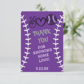 Peace Liebe Softball Geburtstag Dankeskarte (Stehend Vorderseite)