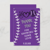 Peace Liebe Softball Geburtstag Dankeskarte (Vorne/Hinten)