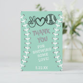 Peace Liebe Softball Geburtstag Dankeskarte (Stehend Vorderseite)