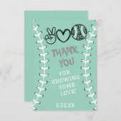 Peace Liebe Softball Geburtstag Dankeskarte (Vorne/Hinten)