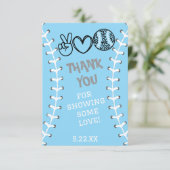 Peace Liebe Softball Geburtstag Dankeskarte (Stehend Vorderseite)