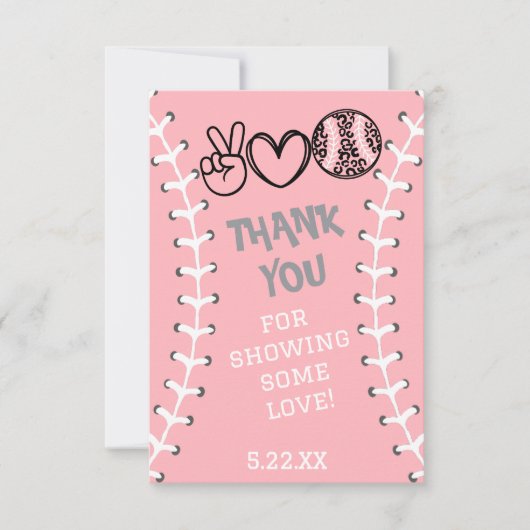 Peace Liebe Softball Geburtstag Dankeskarte (Vorderseite)