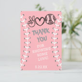 Peace Liebe Softball Geburtstag Dankeskarte (Stehend Vorderseite)