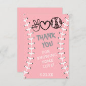 Peace Liebe Softball Geburtstag Dankeskarte (Vorne/Hinten)