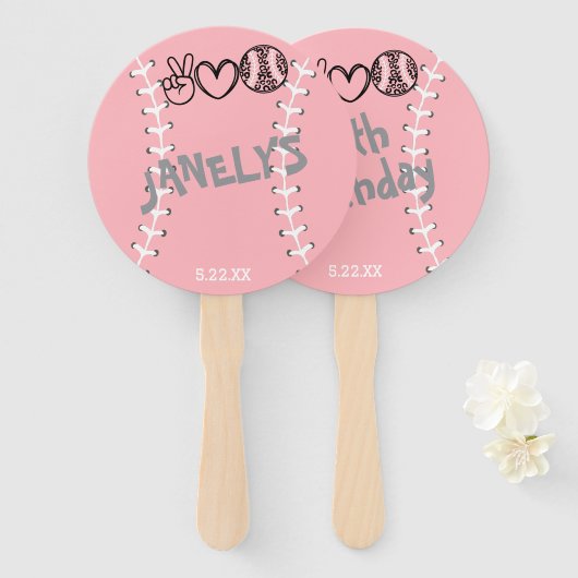 Peace Liebe Softball Geburtstag Fächer (Vorne und Hinten)