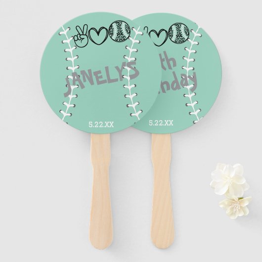 Peace Liebe Softball Geburtstag Fächer (Vorne und Hinten)