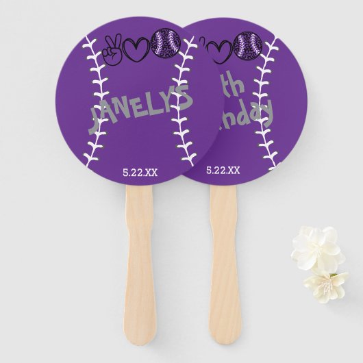 Peace Liebe Softball Geburtstag Fächer (Vorne und Hinten)