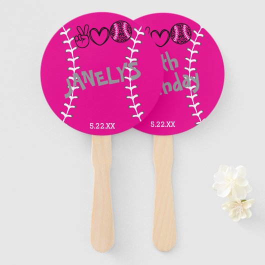 Peace Liebe Softball Geburtstag Fächer (Vorne und Hinten)