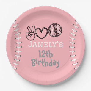 Peace Liebe Softball Geburtstag Pappteller